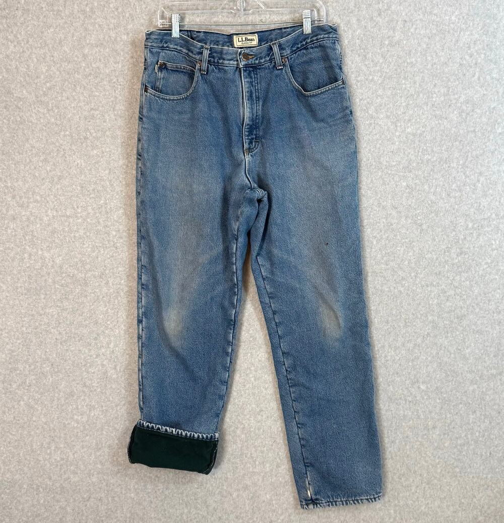 LL Bean Fleece Lined Jeans Size 36x32 Roughneck Workwear Denim Outdoor Cabin